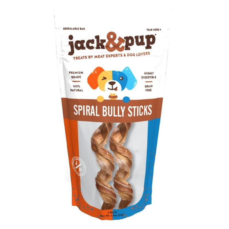 Jack&Pup Spiral Bully Beef Sticks Dog Treats - 7" to 8" Dog Treats - 2pk
