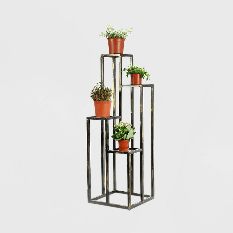 4 Tier Square Iron Plant Stand Black/Gold - Ore International