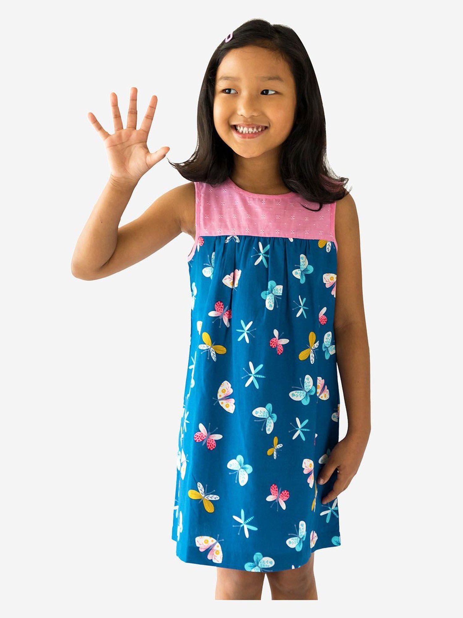 Campana Kids Blue & Pink Printed Dress