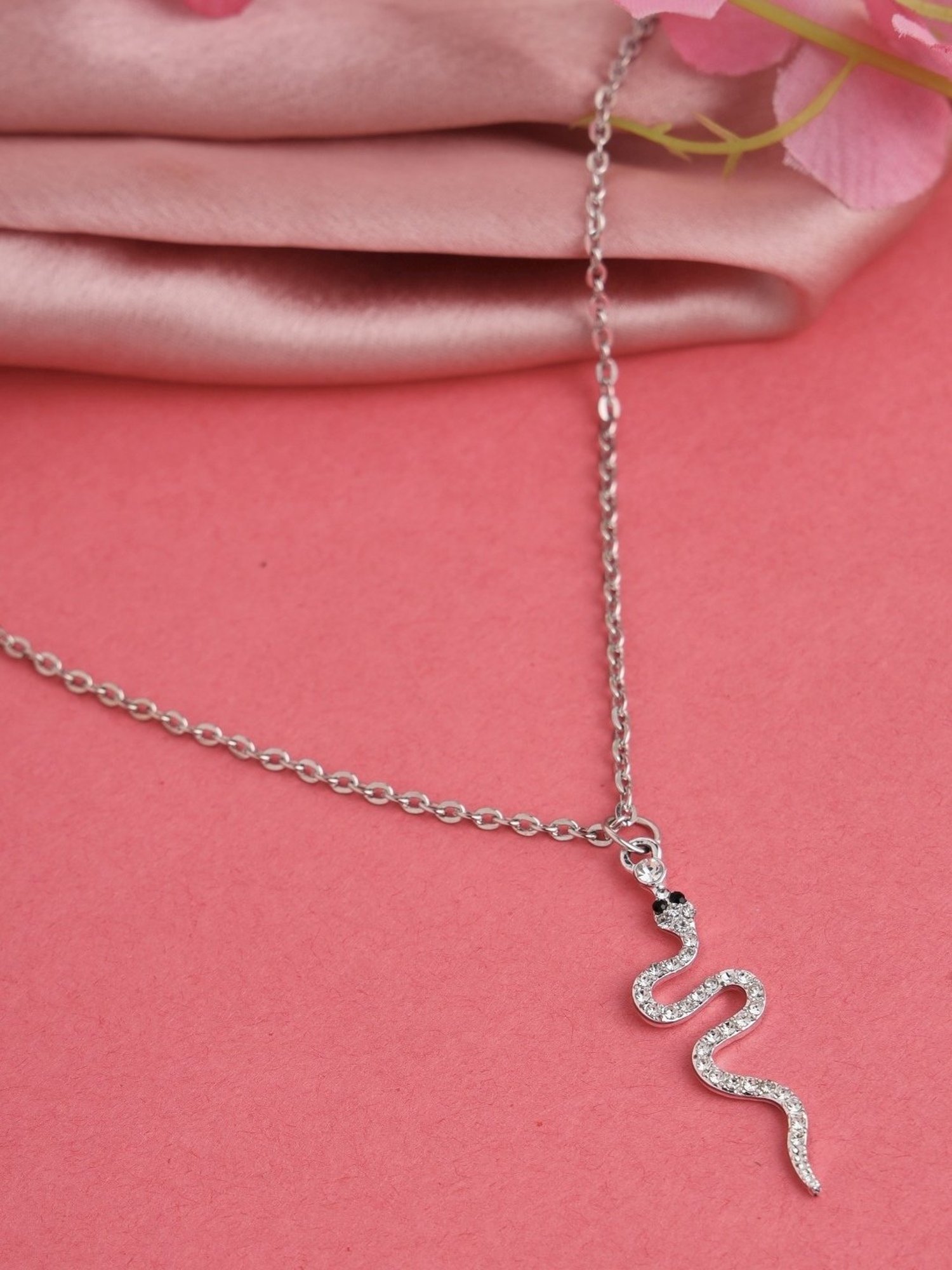 Prita by Priyaasi Studded Snake Silver-Plated Link Necklace