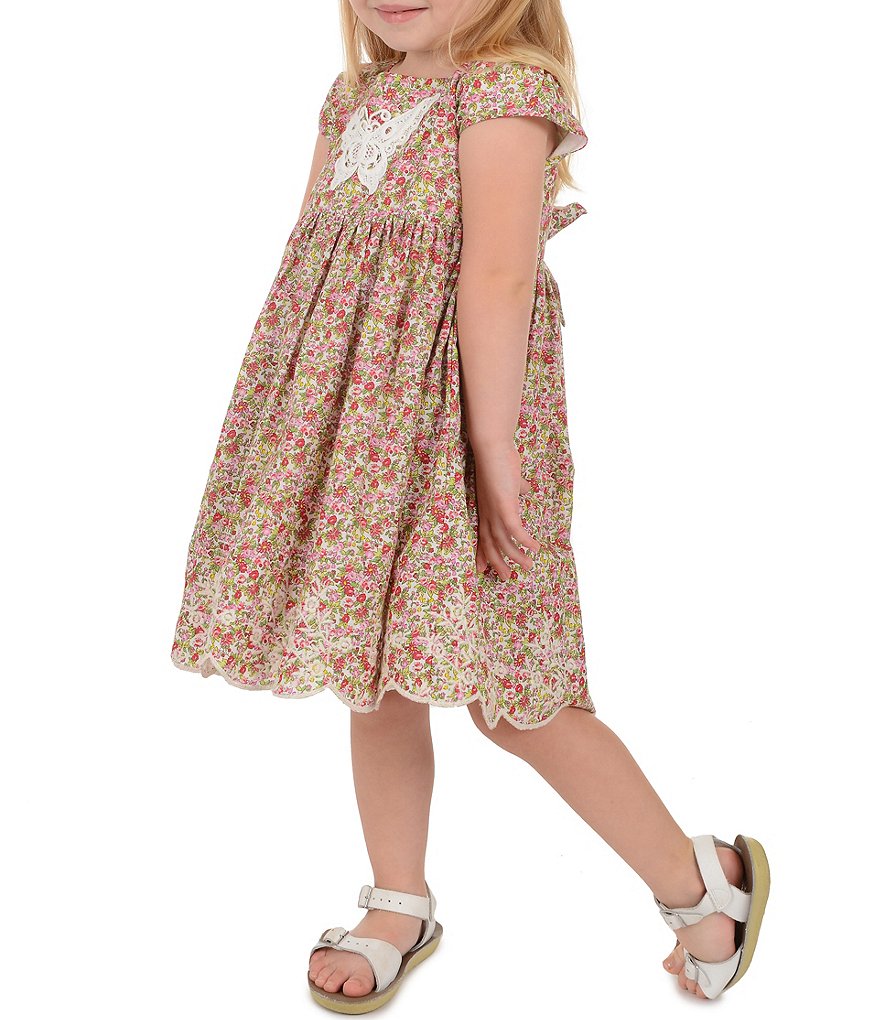 Laura Ashley Little Girls 2T-6X Cap Sleeve Floral Butterfly Babydoll Dress