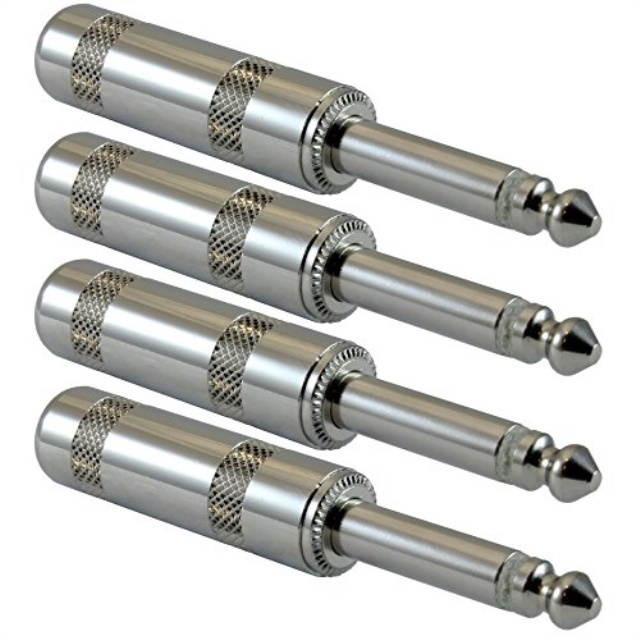 GLS Audio 1/4" Plugs for Speaker Cables, Patch Cables, Snakes - TS Male Mono 1/4 Inch Phono 6.3mm Phone Plug Bulk - 4 PACK