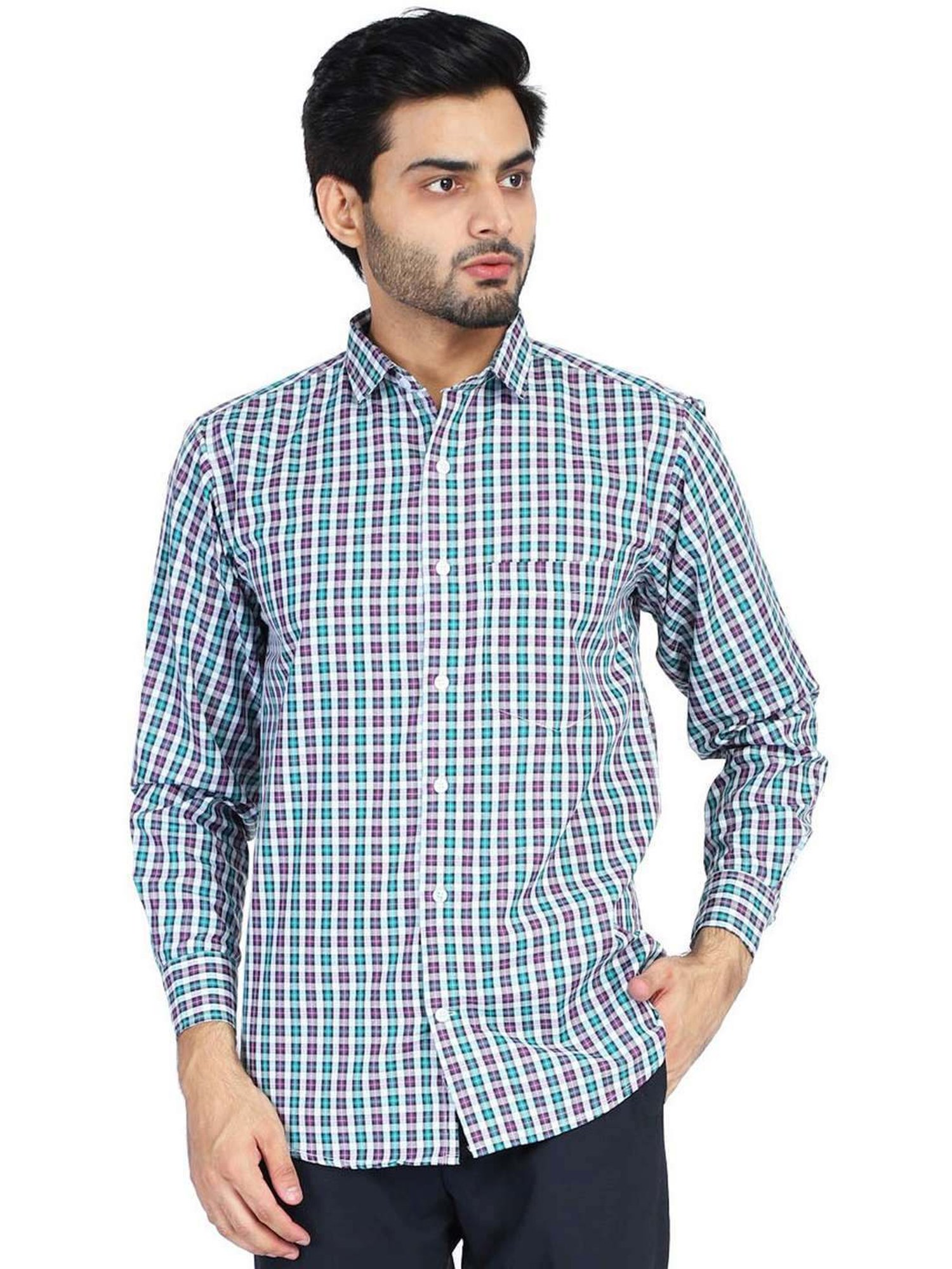 Tahvo Blue Slim Fit Checks Shirt
