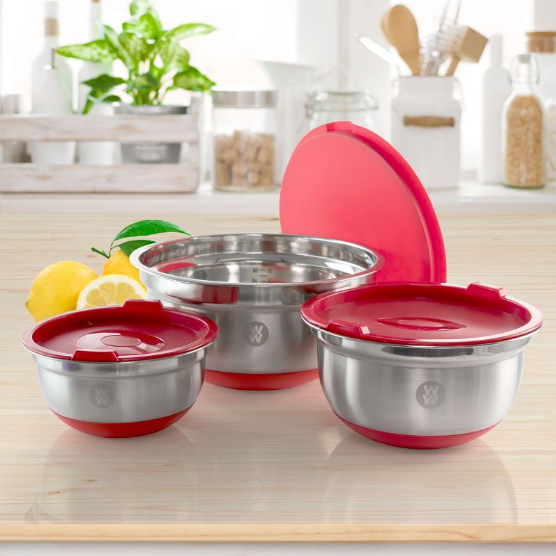 Weight Watchers 6 Piece Stainless Steel Mixing Bowl Set with Lids