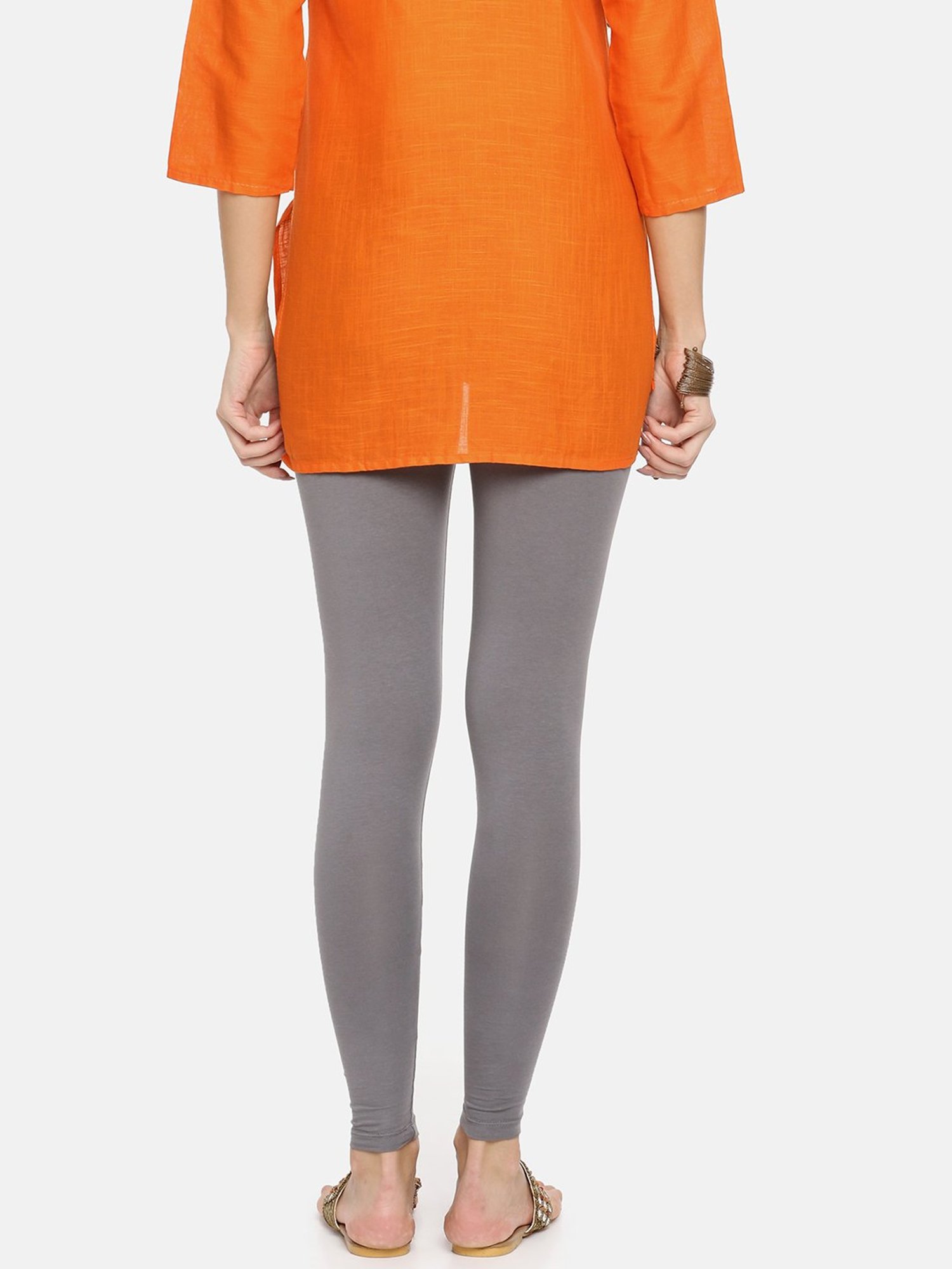 TWIN BIRDS Grey Cotton Ankle Length Leggings