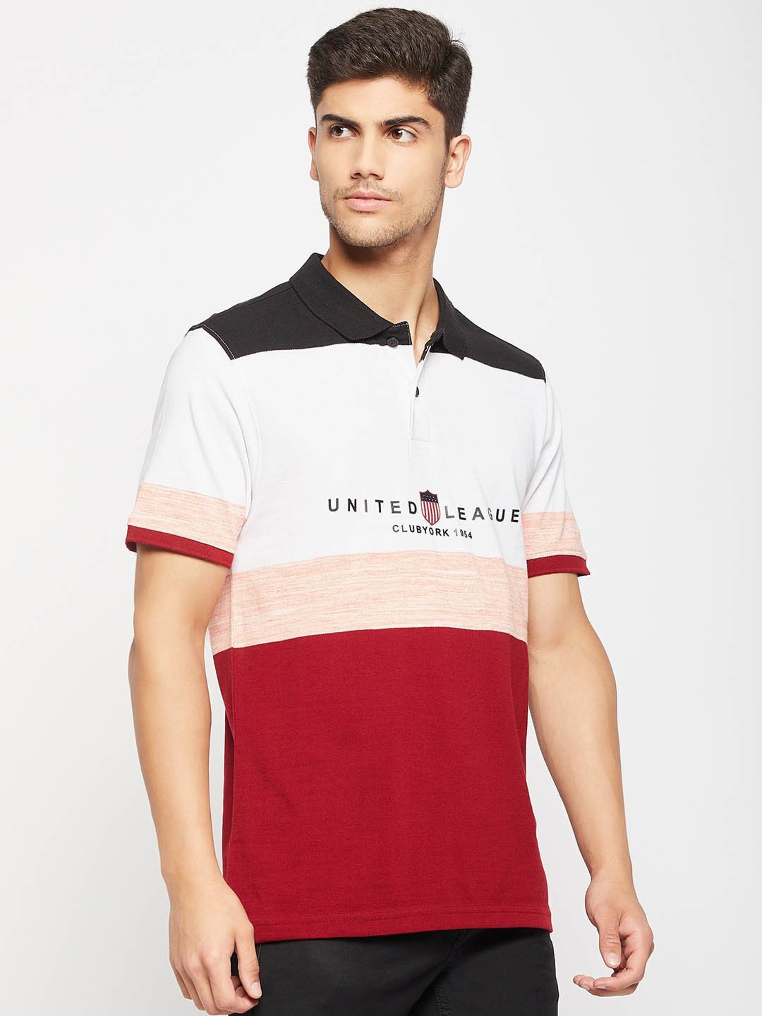 Club York Maroon & White Regular Fit Colour-Block Polo T-Shirt