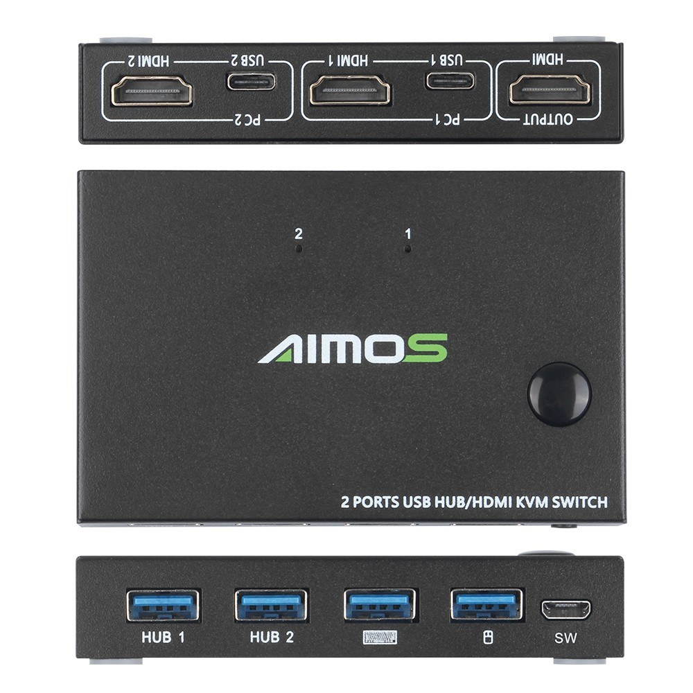 AIMOS AM-KVM201CC 2-Port HDMI KVM Switch Support 4K*2K@30Hz HDMI KVM Switcher Keyboard Mouse USB