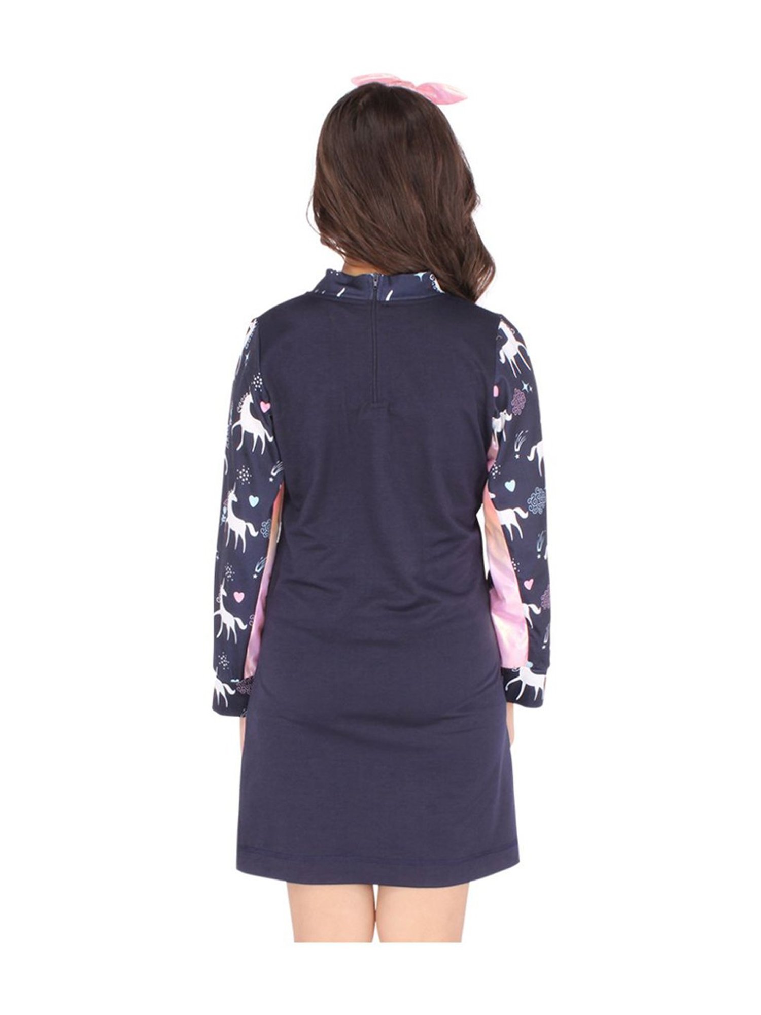 Cutecumber Kids Navy & Pink Printed Full Sleeves Dress