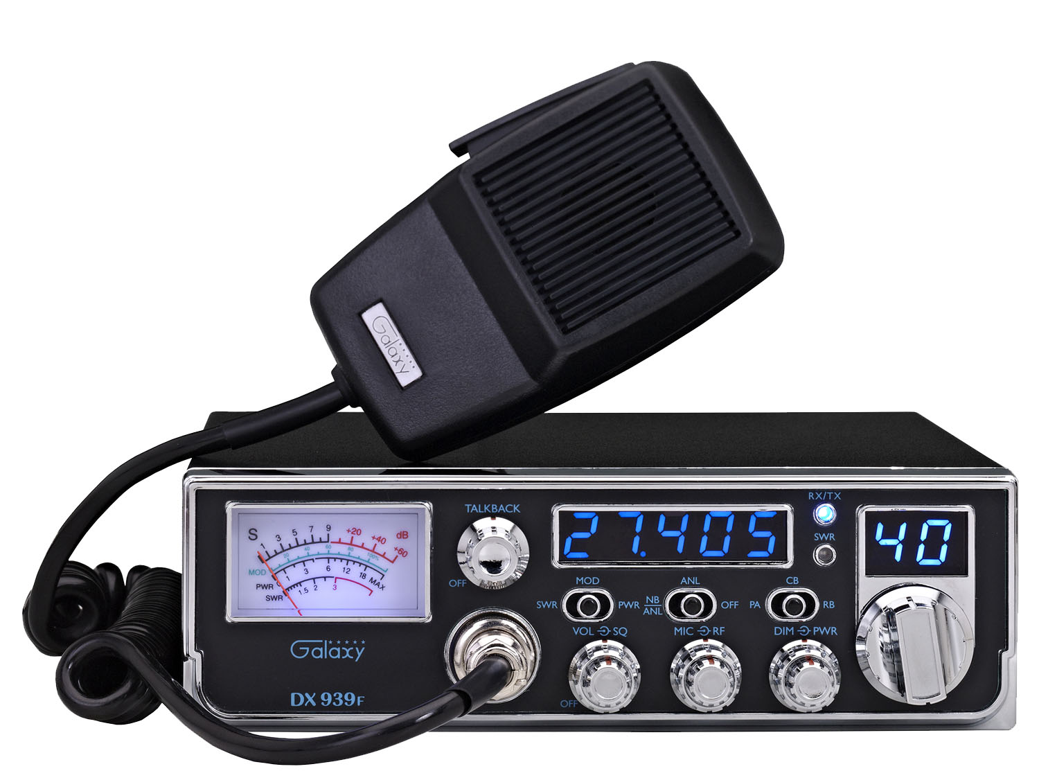 Galaxy Audio - DX939F - Galaxy - Dx939f Mid Size 40 Channel Am Cb Radio With Blue Starlite Face Plate, 5 Digit Frequency