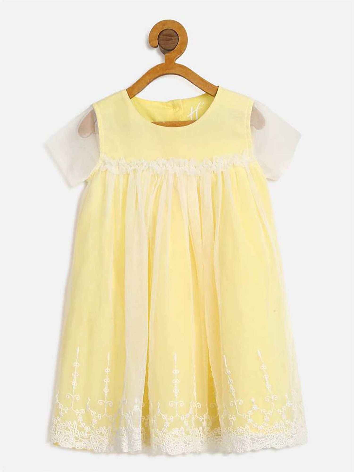 H by Hamleys Infants Girls Yellow Self Design Full Sleeves Dress With Cardigan