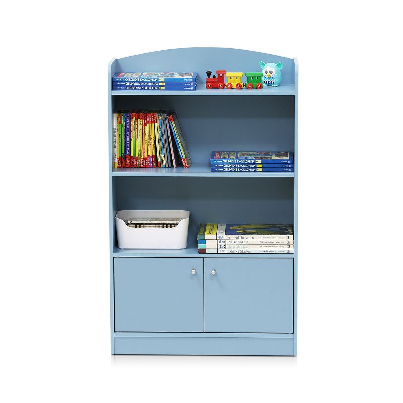 Furinno KidKanac Bookshelf Bookcase with 3 Shelves and Storage Cabinet for Bedroom, Living Room or Playroom Organization, Light Blue