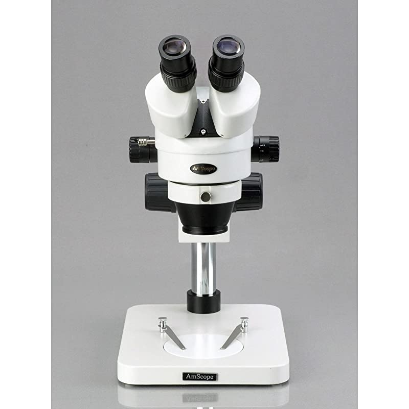 SM-1BSX-64S Professional Binocular Stereo Zoom Microscope, WH10x Eyepieces, 3.5X-45X Magnification, 0.7X-4.5X Zoom Objective, 64-Bulb LED Ring Light, Pillar Stand, 110V-240V, Includes 0.5x Barlow Len