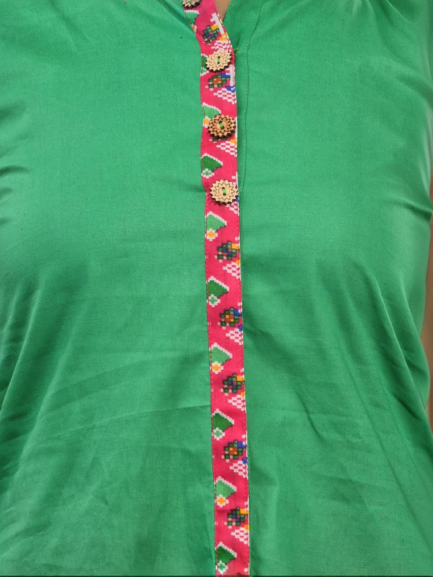 CHARUKRITI Green Cotton Printed A Line Kurta