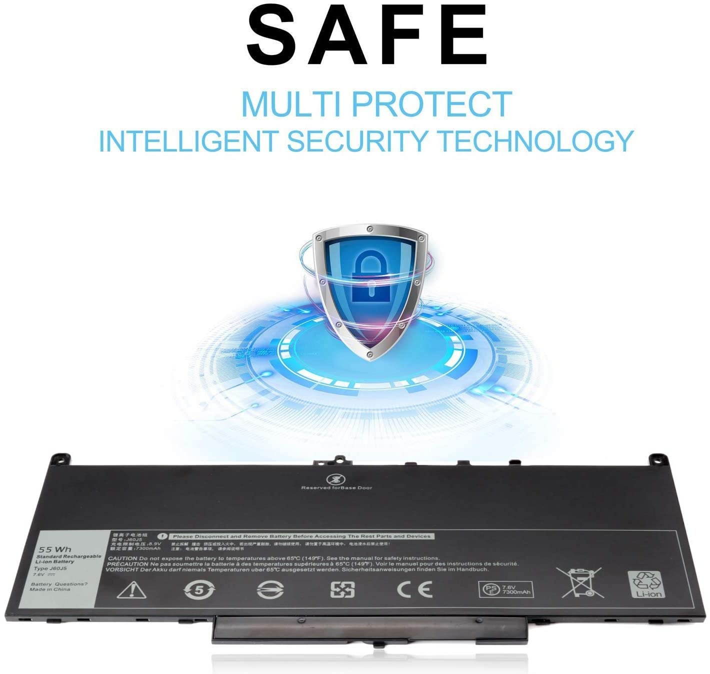 J60J5 Laptop Battery Compatible with Dell Latitude E7470 E7270 7470 7270 P/N: MC34Y 0MC34Y 1W2Y2 242WD GG4FM 0GG4FM WYWJ2 451-BBSX 451-BBSY 451-BBSU 7.6V 55Wh Notebook Battery