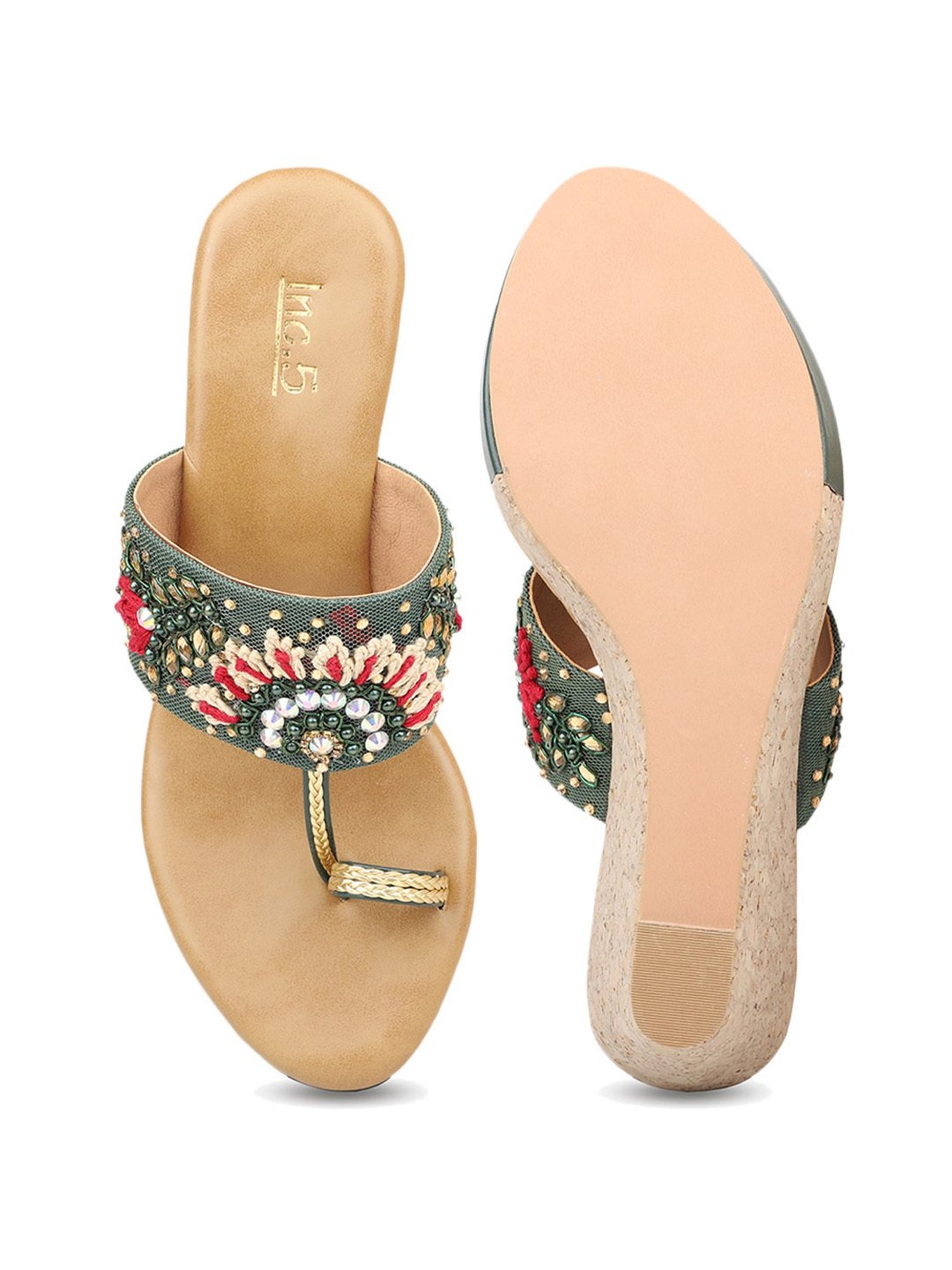 Inc.5 Women's Green Toe Ring Wedges