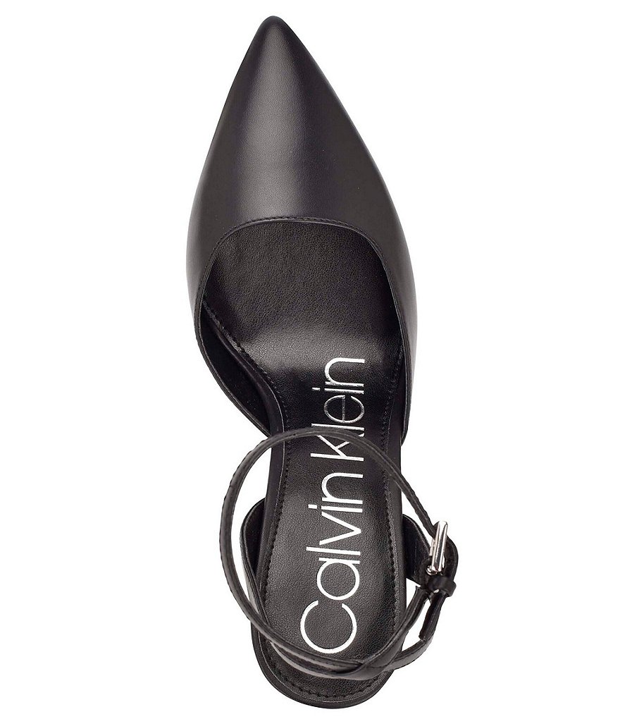 Calvin Klein Dona Leather Ankle Strap Pointed Toe Pumps