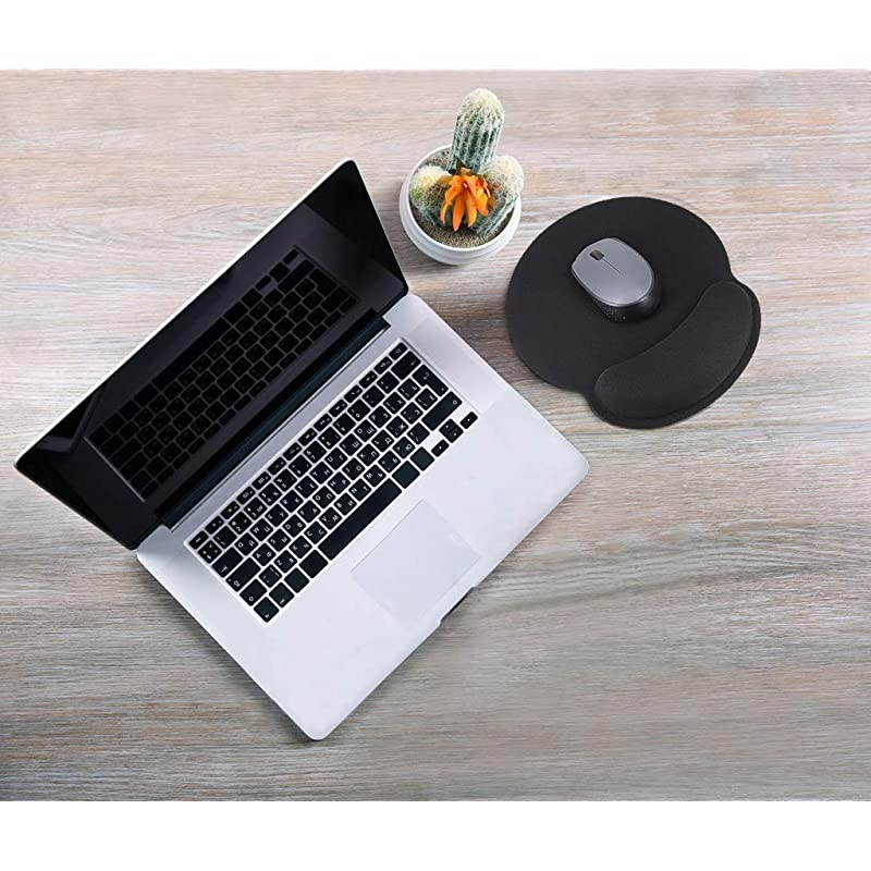 Pad with Support Bar, Ergonomic Pad with Gel Wrist Rest Support, Gaming Pad with Lycra Cloth, Non-Slip PU Base for Computer, Laptop, Home, Office & Travel, Black (2)