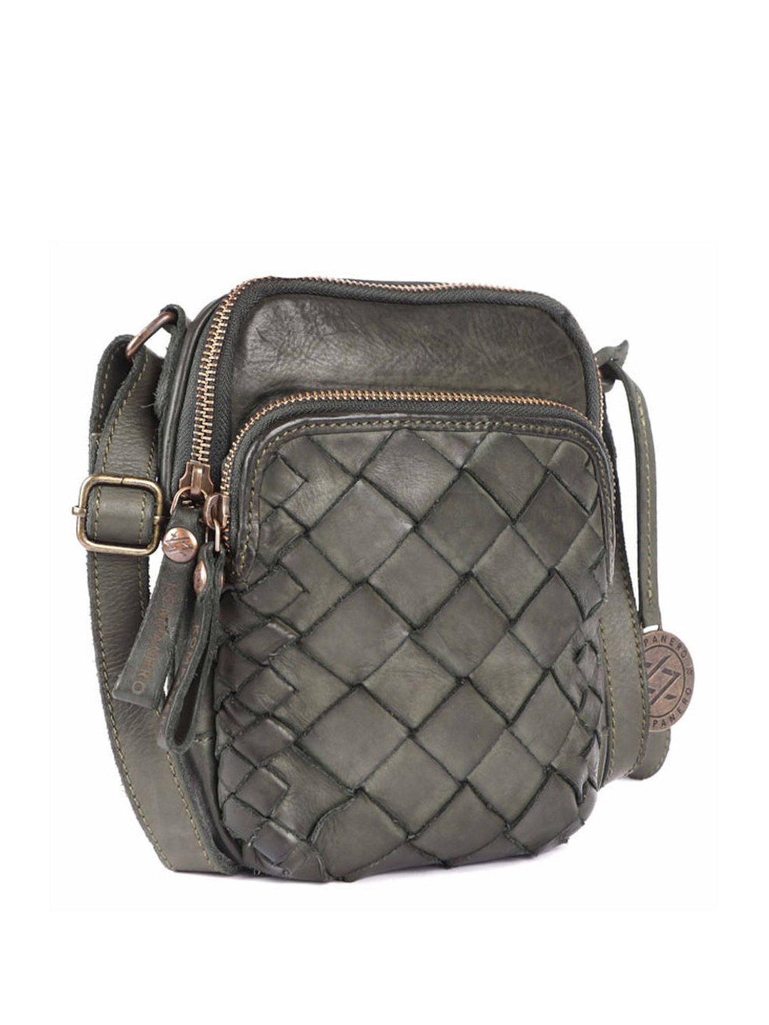 KOMPANERO Marquis Green Leather Textured Cross Body Bag
