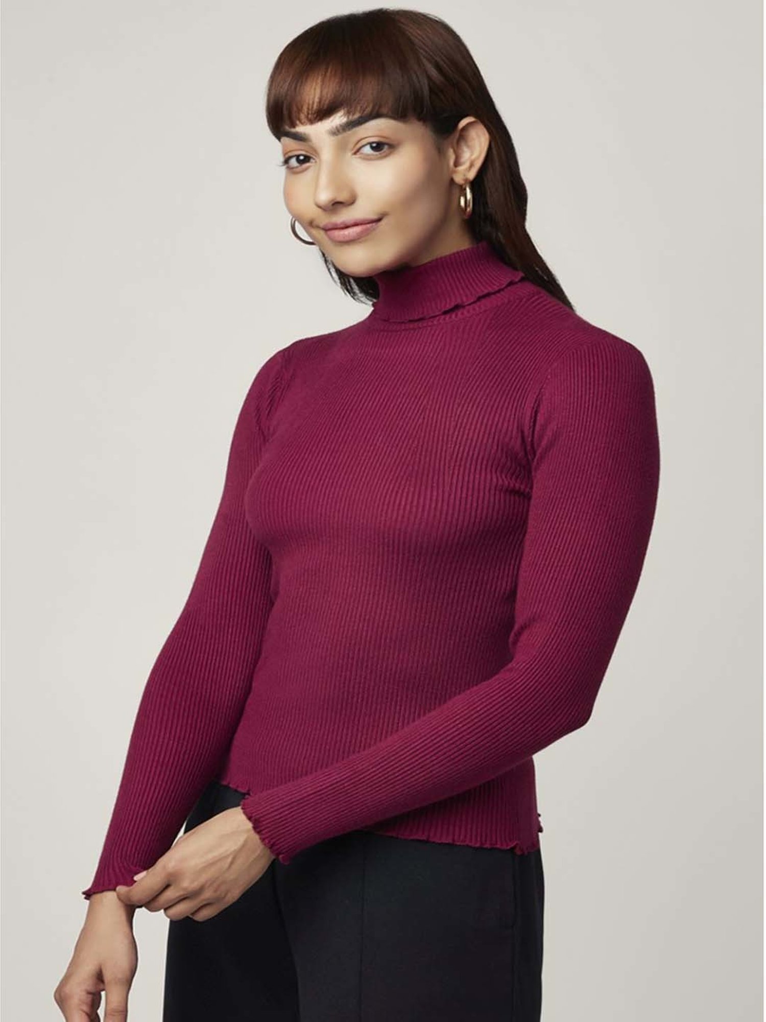 Honey by Pantaloons Maroon Slim Fit Sweater