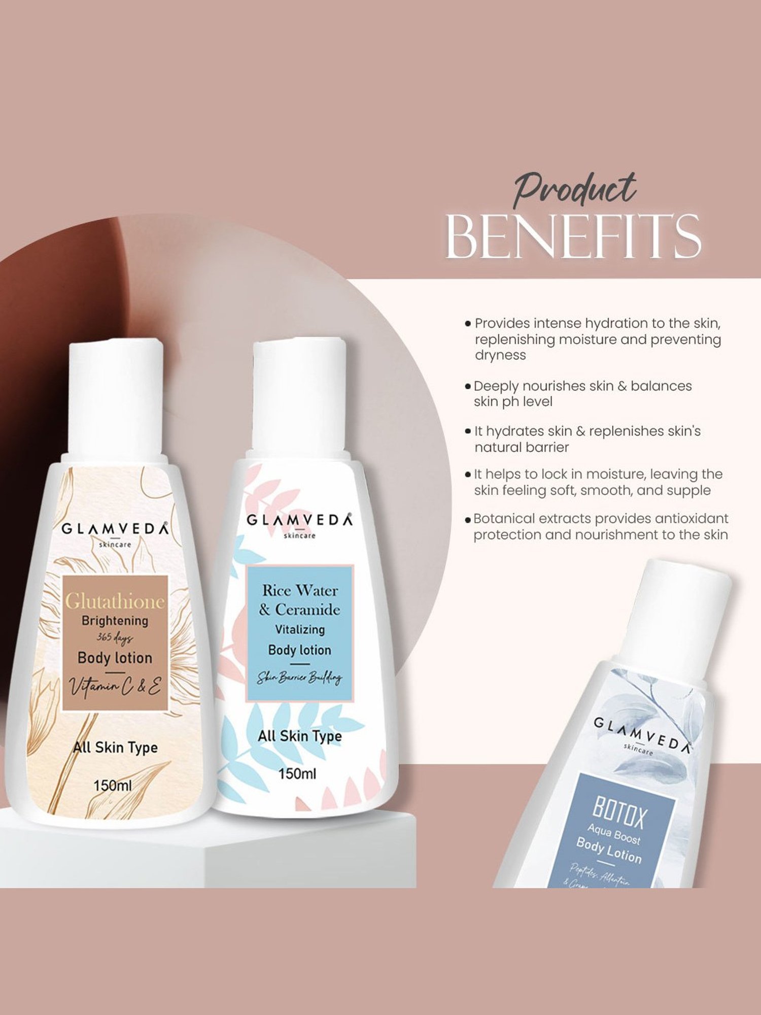 Glamveda Body Lotion, Rice & Ceramide, & Botox Body Lotion Combo