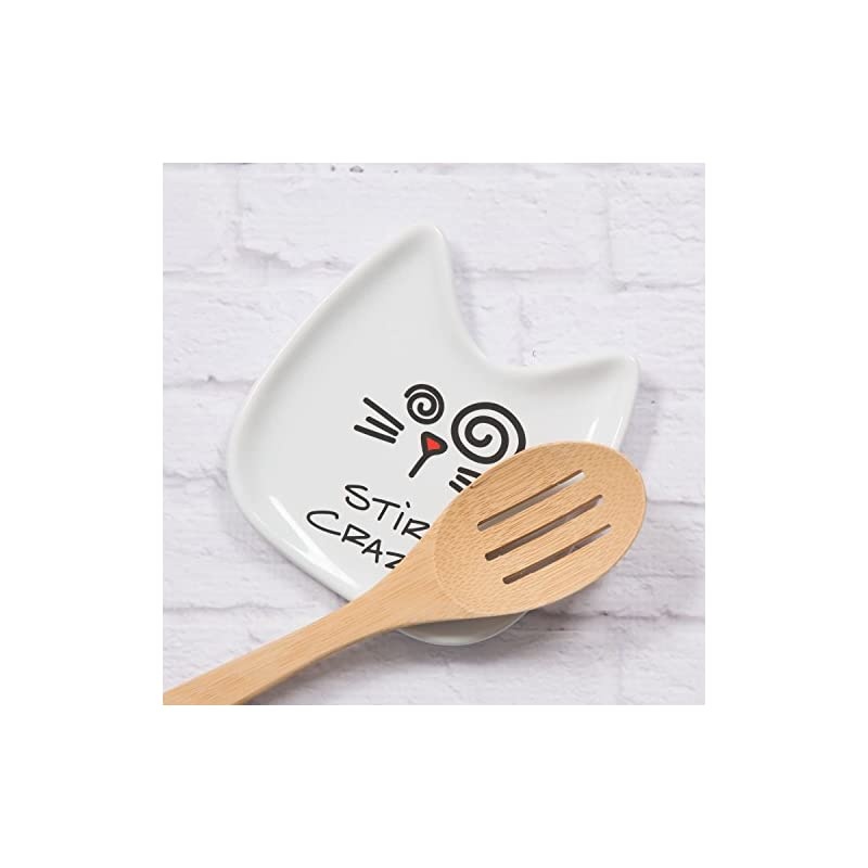 Blobby Cat, Cat Spoon Rest "Stir Crazy", 5", White