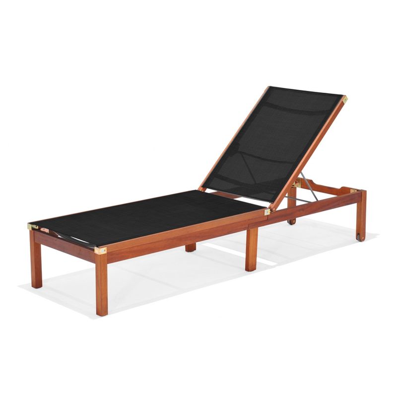 Laguna Beach Eucalyptus Patio Wheel Lounger with Black Sling - Amazonia