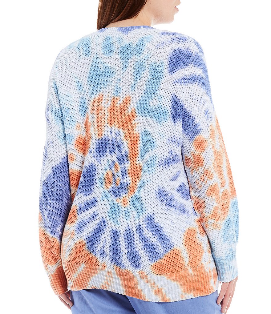 Ruby Rd. Plus Size Ombre Striped 3/4 Sleeve Button Front Long Cardigan