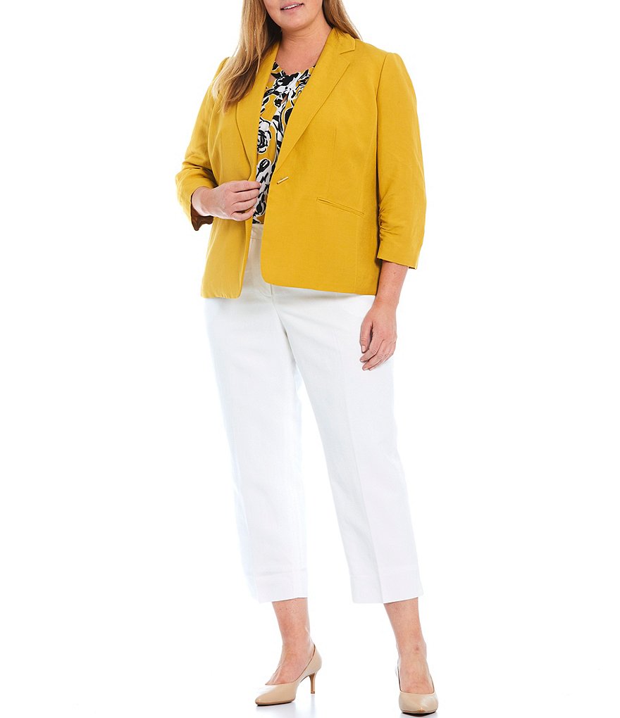 Kasper Plus Size Side Zip Cropped Linen Pants