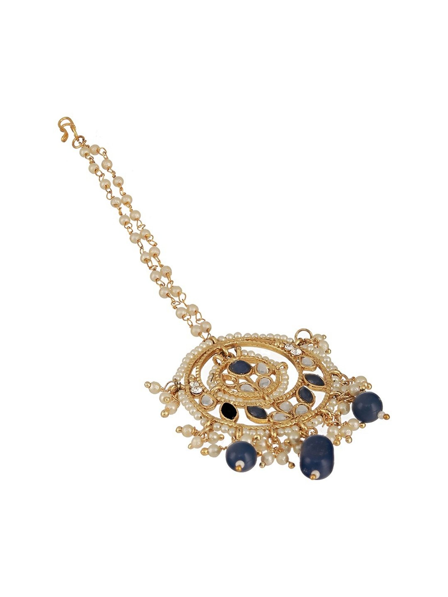 Aatmana Kundan-Studded & Pearl Beaded Blue Maang Tikka for Women & Girls