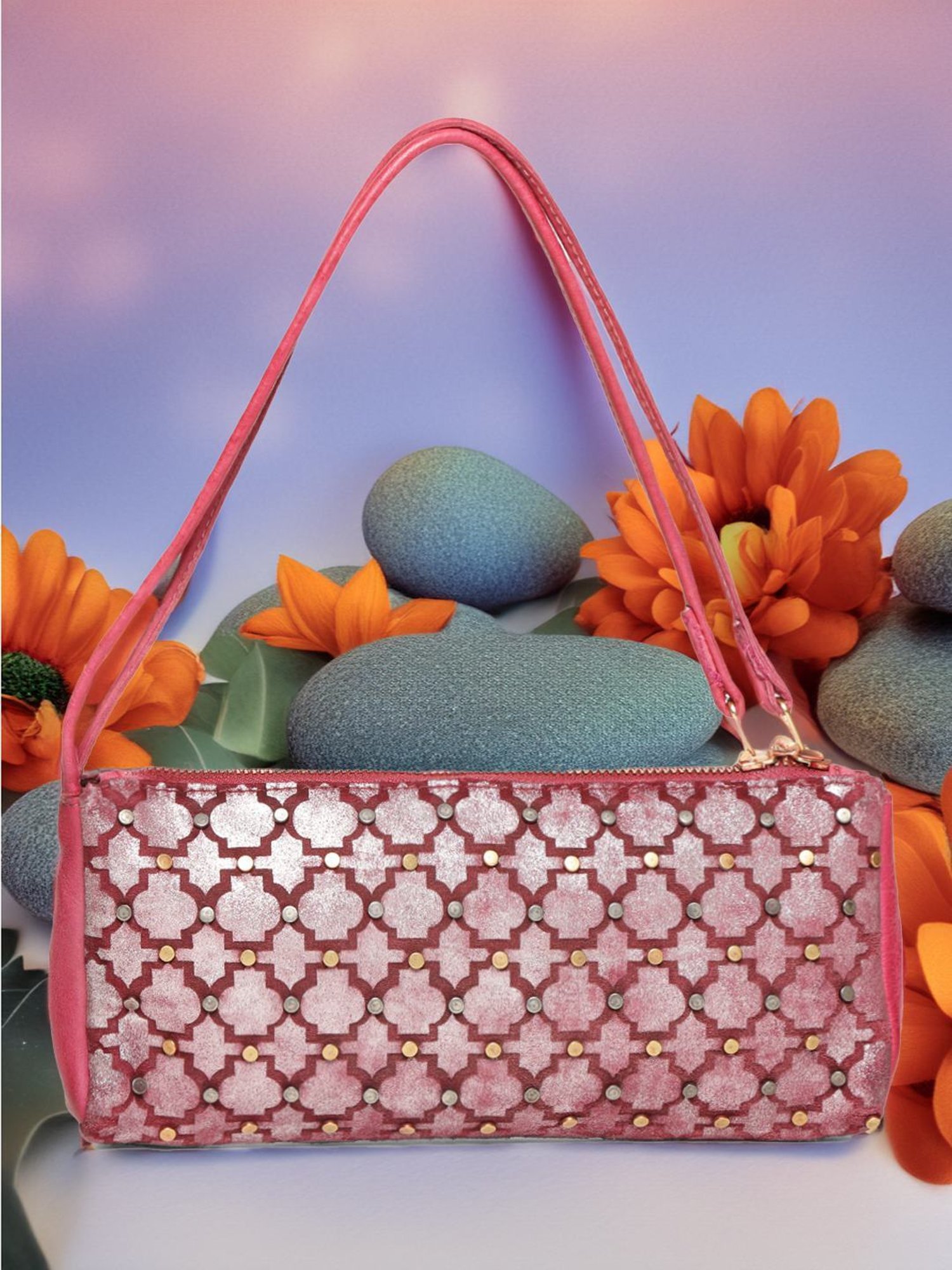 Art N Vintage Luminosa Pink Leather Embellished Small Handbag