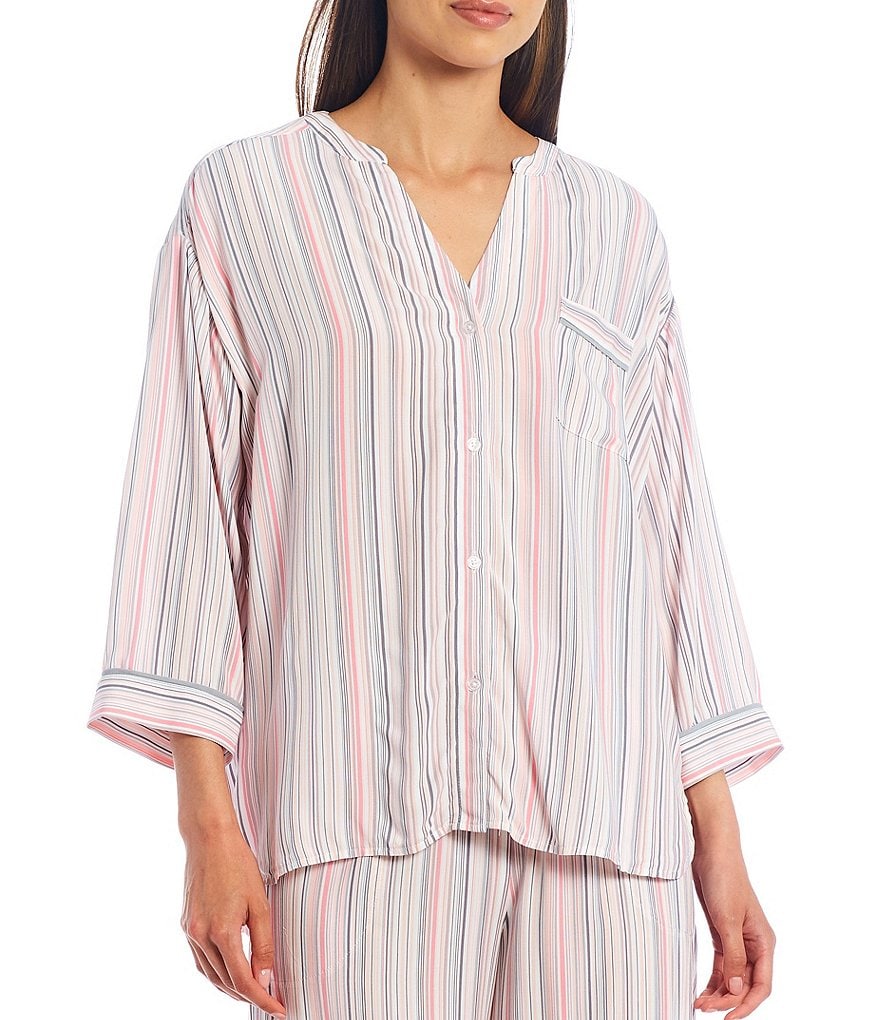 Donna Karan Striped Print Woven Coordinating Sleep Top