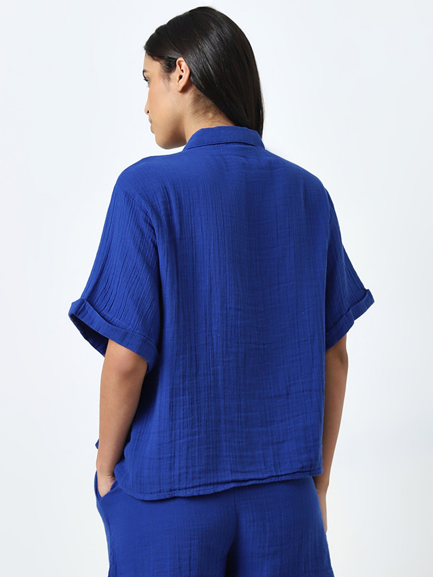 Wunderlove by Westside Blue Crinkle Cotton Beach Shirt