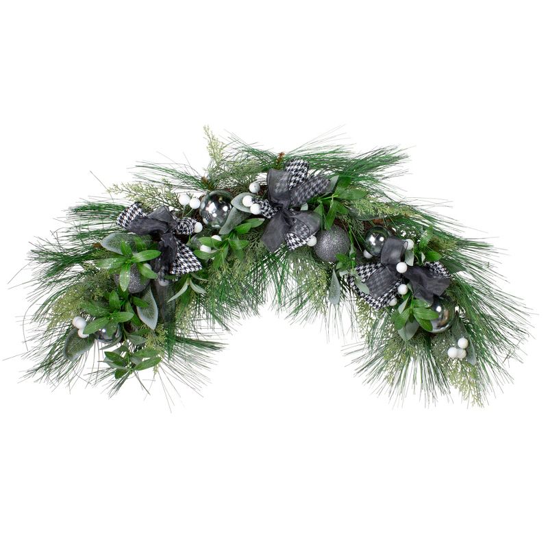 Northlight 36" White Berries and Plaid Bows Artificial Christmas Swag - Unlit