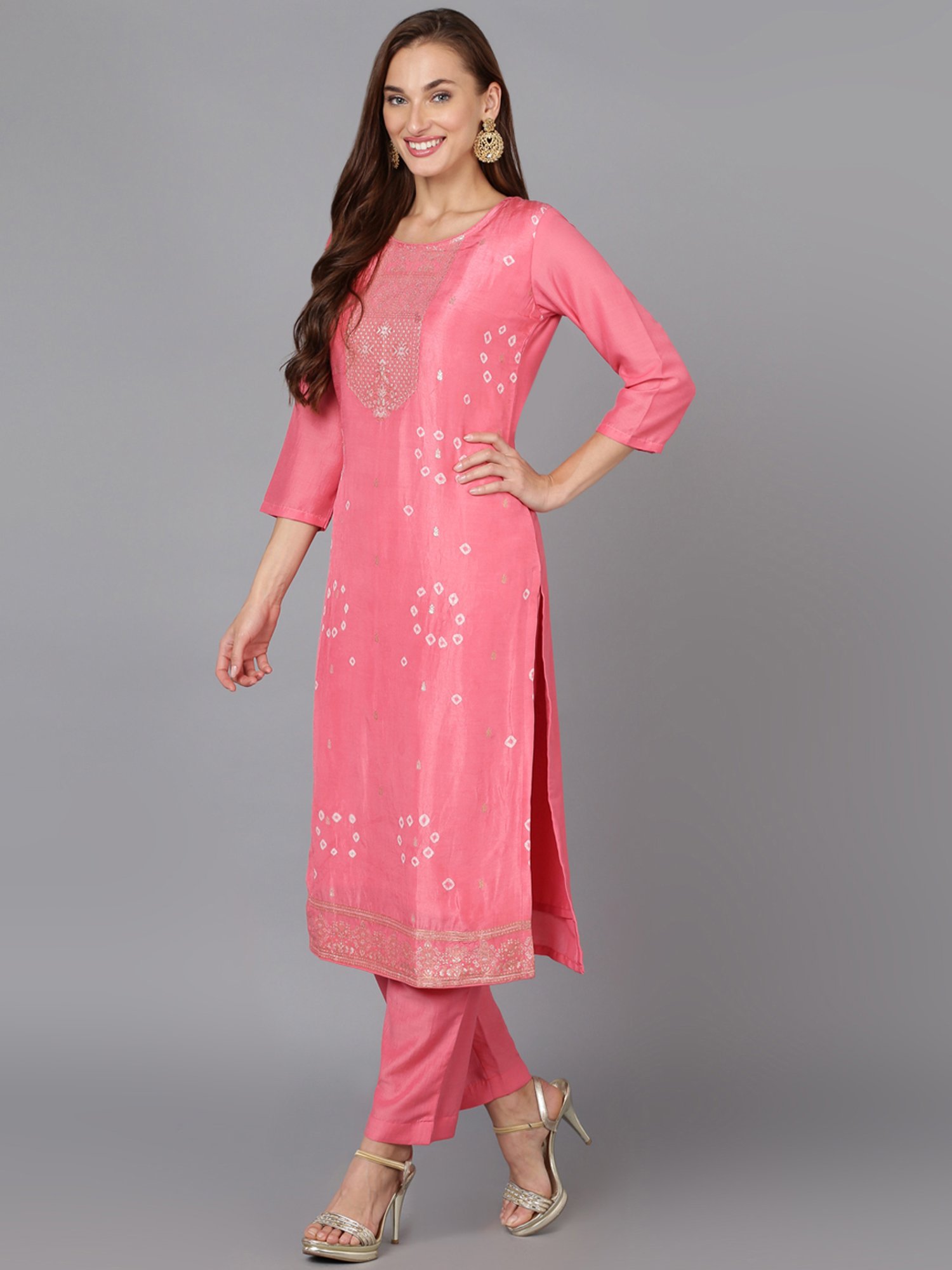 Vaamsi Pink Embroidered Kurta Pant Set With Dupatta