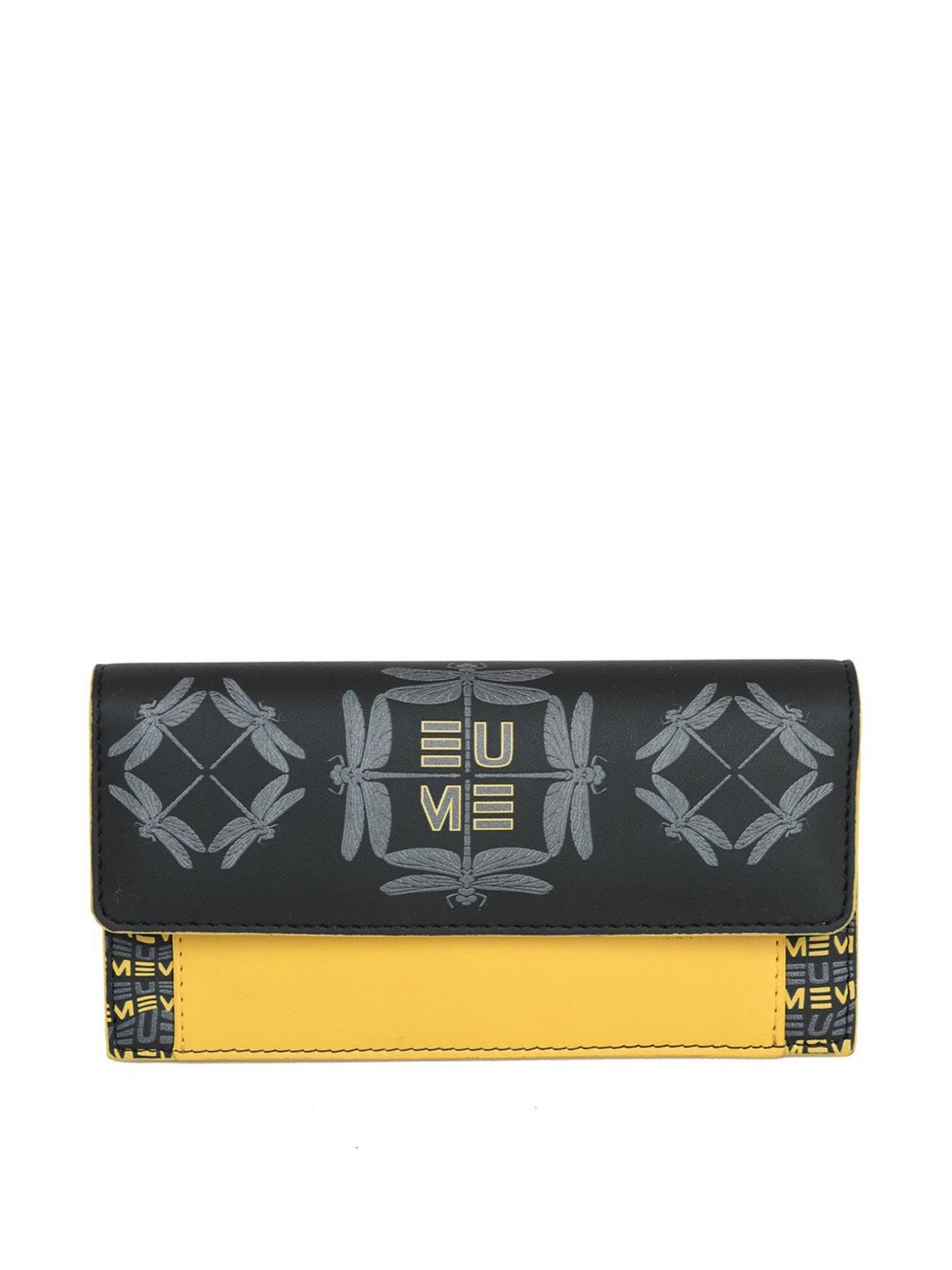 Eume Dragonfly Black Leather Printed Wallet