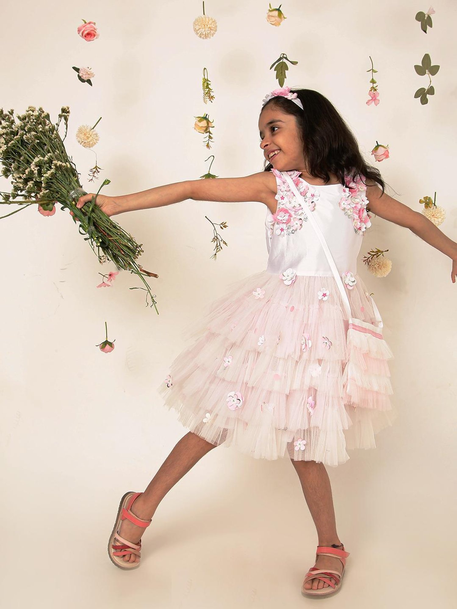 A Little Fable Girls White Applique Dress