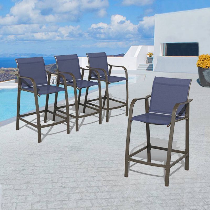 4pc Outdoor Counter Height Aluminum Bar Stools - Navy Blue - Pellebant