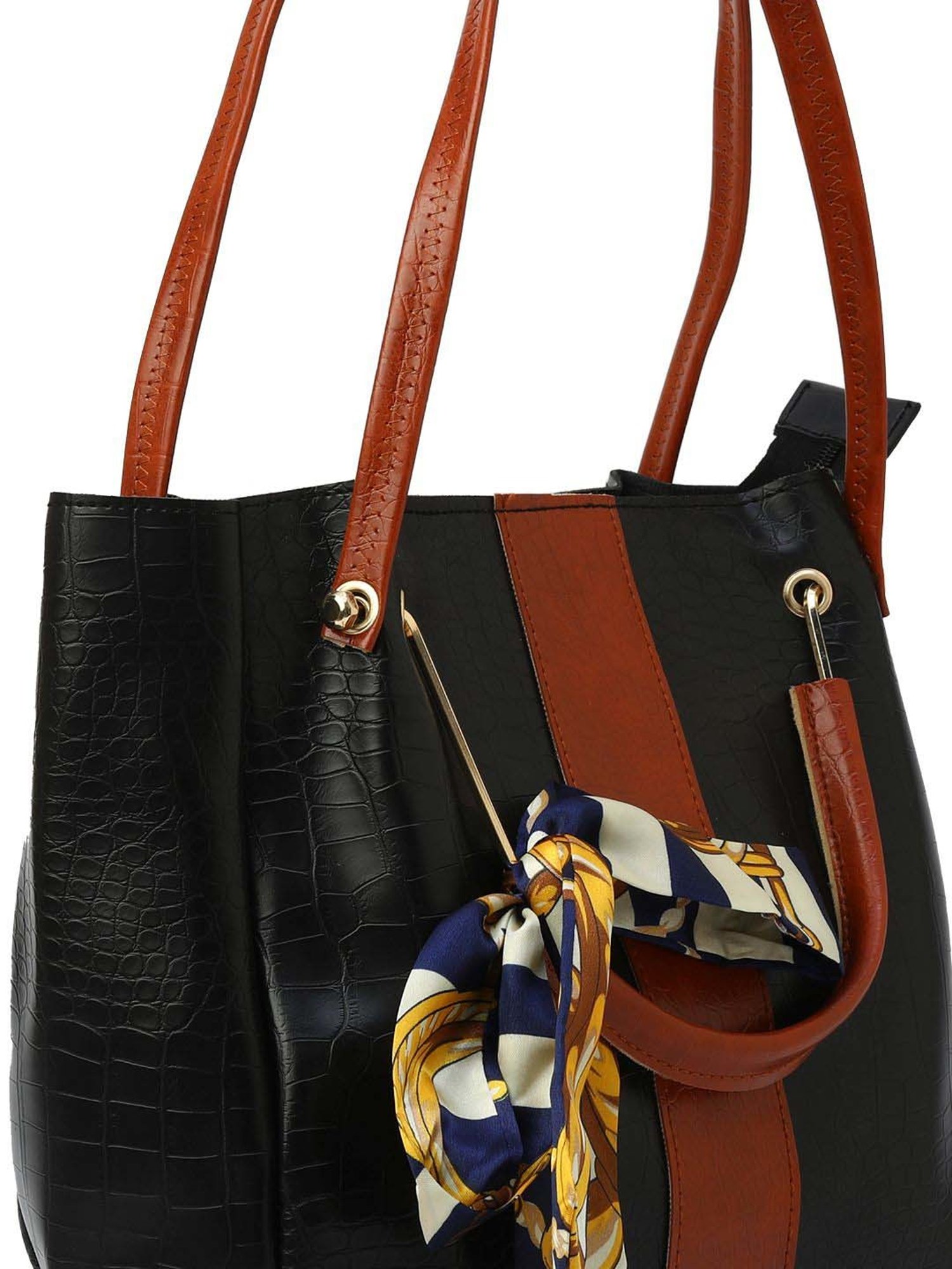 Gaurapakhi Black Textured Medium Tote Handbag