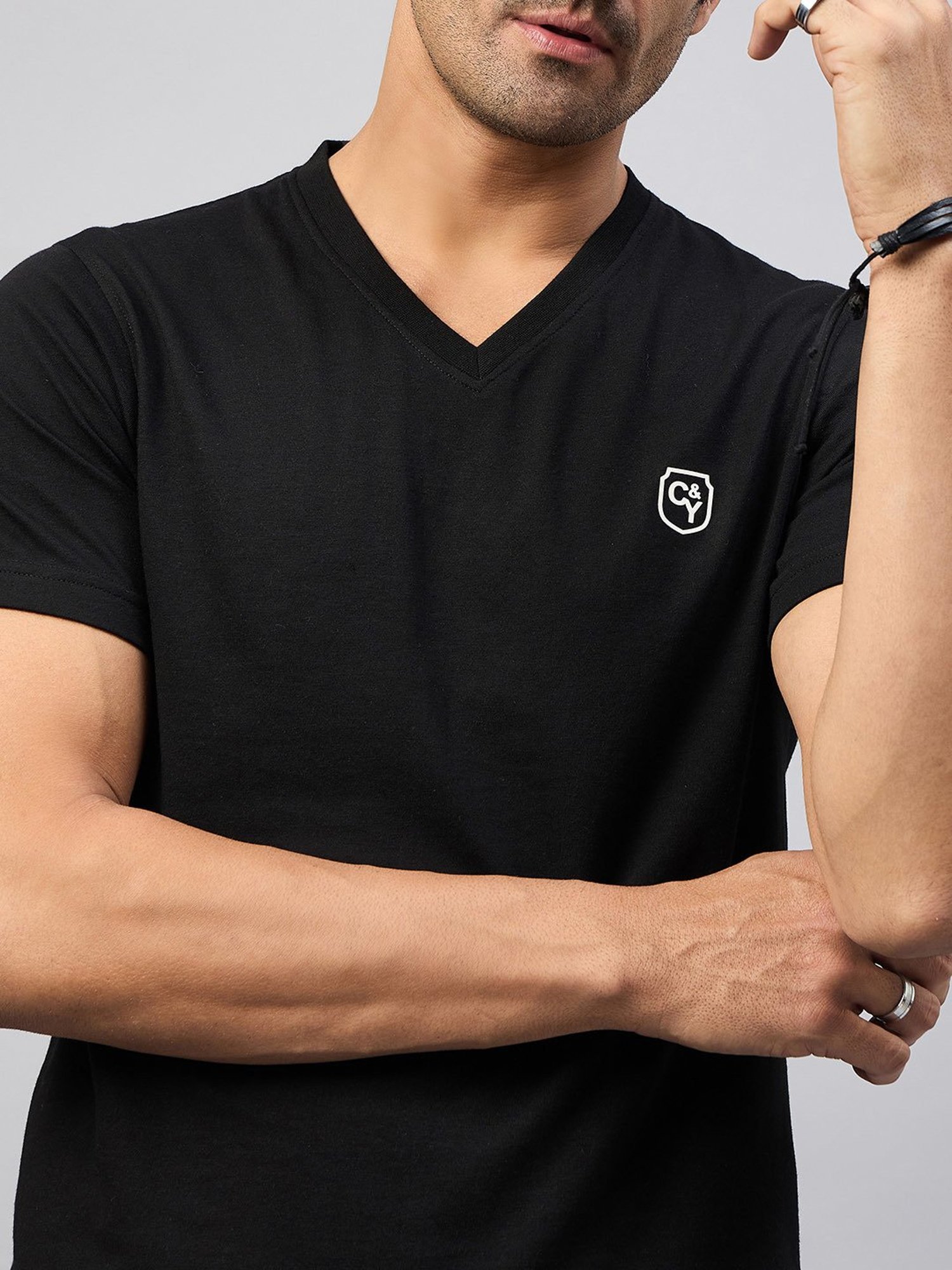Club York Black Regular Fit V-Neck T-Shirt