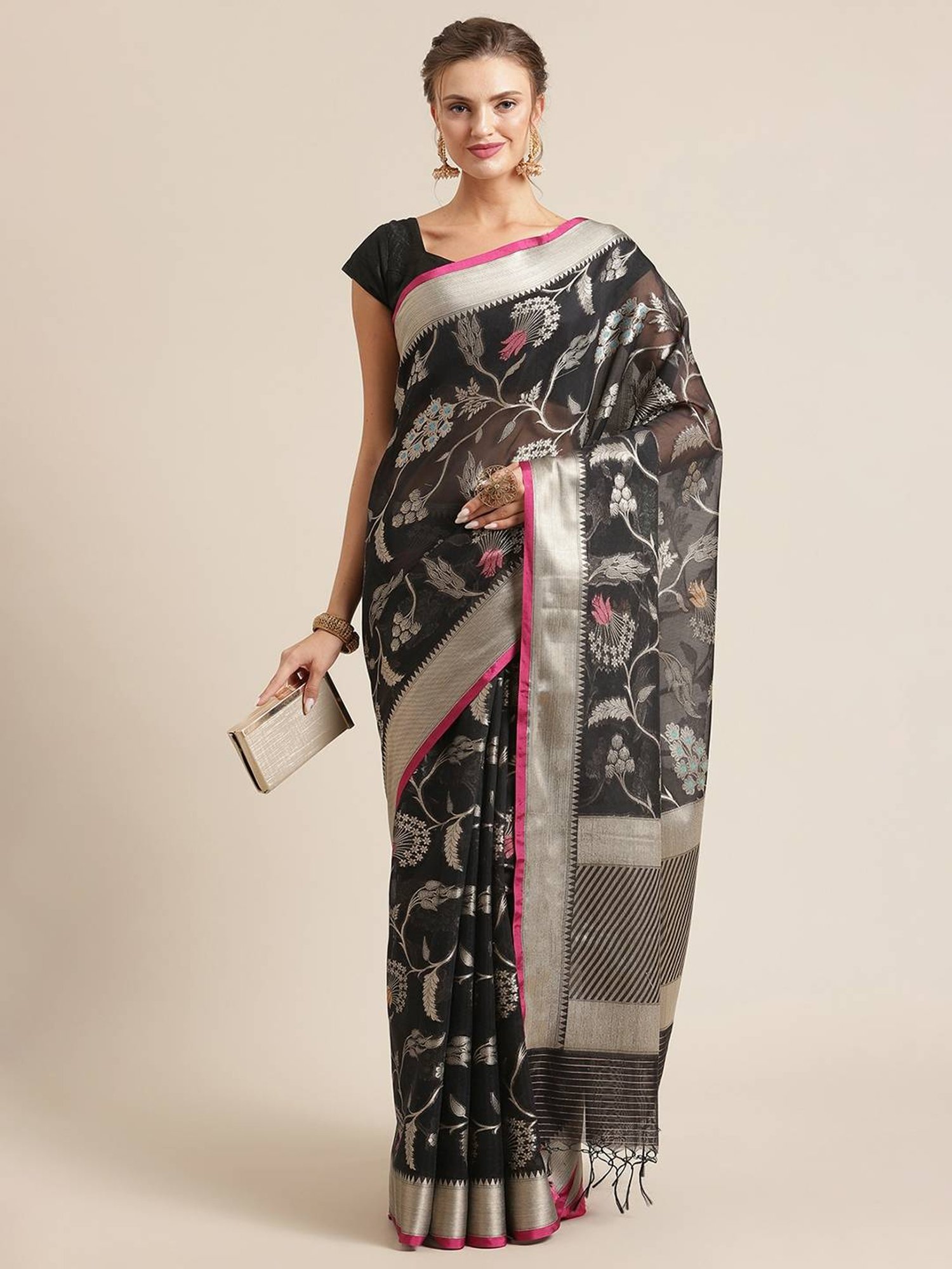 Banarasi Silk Works Black Woven Saree with Blouse