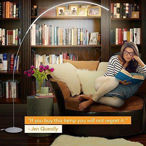 Brightech Sparq Arc LED Floor Lamp - Curved, Contemporary Minimalist Sleek Lighting &ndash;Glowing Warm White Light for Living Room, Bedroom, Dorm, or Office- Energy Efficient Dimmable Arched &ndash; Silver