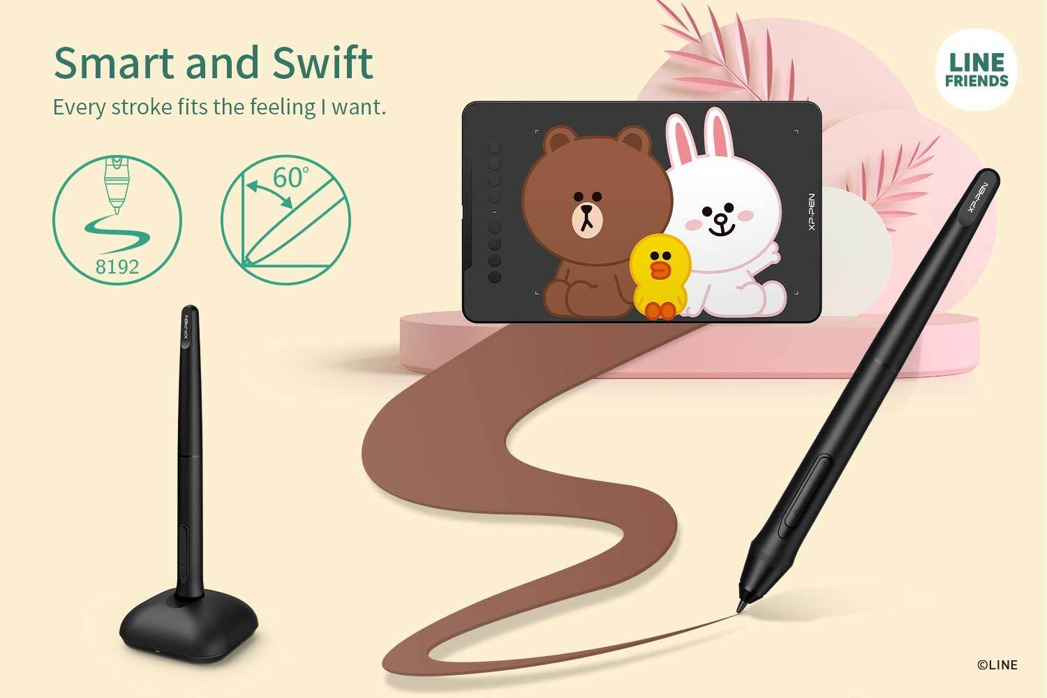 XP-PEN Graphics Tablet Deco01V2 Pen Tablet Line Friends Edition Digital Pad for Drawing and Animation with Tilt Support Passive Pen