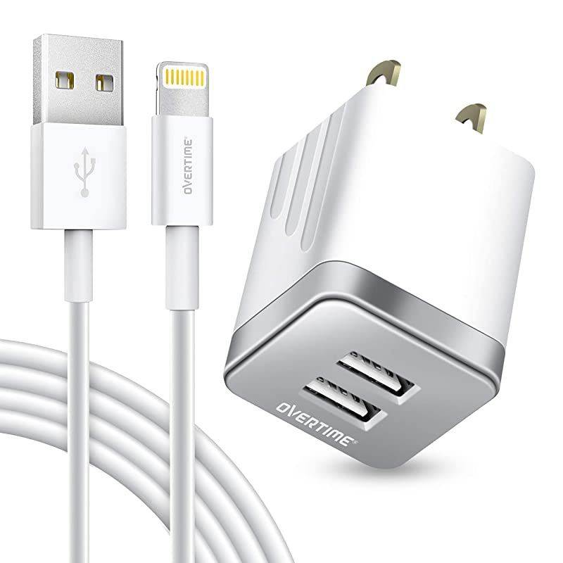 iPhone Charger and 6ft Cable  Apple MFi Certified Lightning Cable with Dual USB Wall Charger 24Amp Adapter for iPhone 11 Pro Max XS XR X 8 7 6S 6 Plus SE 5S 5C 5 AirPods iPad Silver