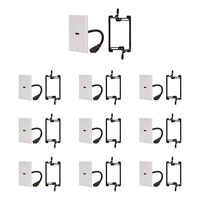 HDMI Wall Plate [UL Listed] with 6-Inch Pigtail Built-in Flexible Hi-Speed HDMI Cable with Ethernet with Single Gang Low Voltage Mounting Bracket Device(10, White Kit)