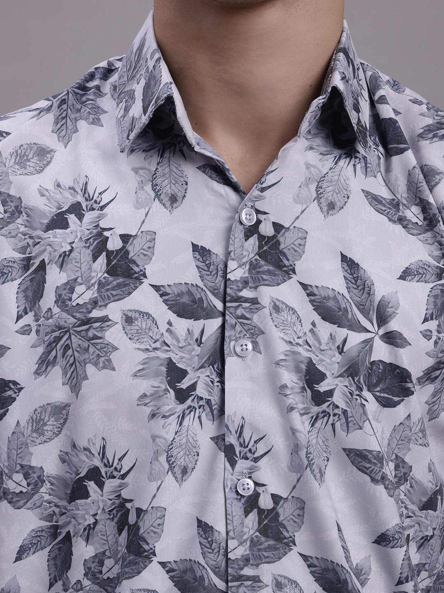 Jainish Grey Regular Fit Floral Print Shirt
