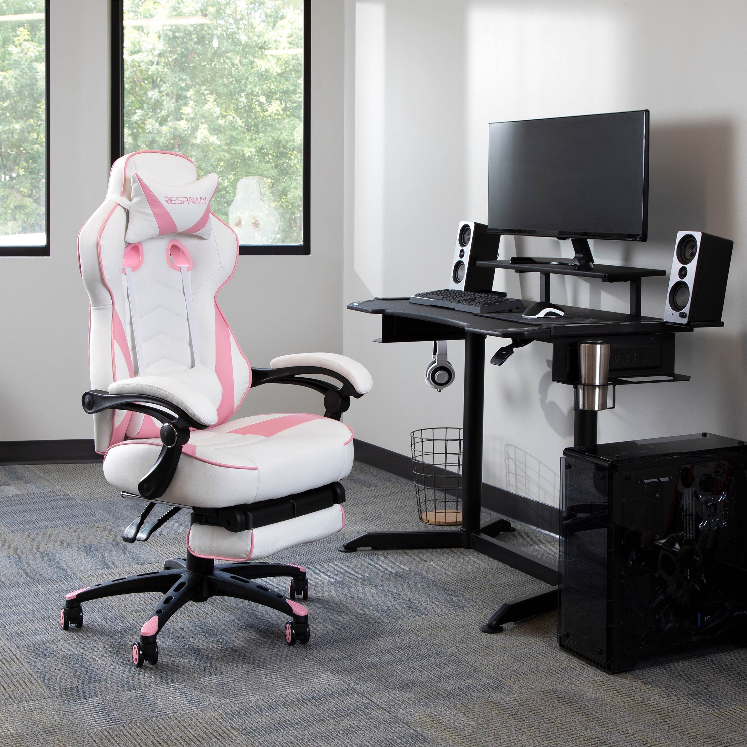 RESPAWN 110 Racing Style Gaming Chair, Reclining Ergonomic Leather Chair with Footrest, in White (RSP-110-WHT)