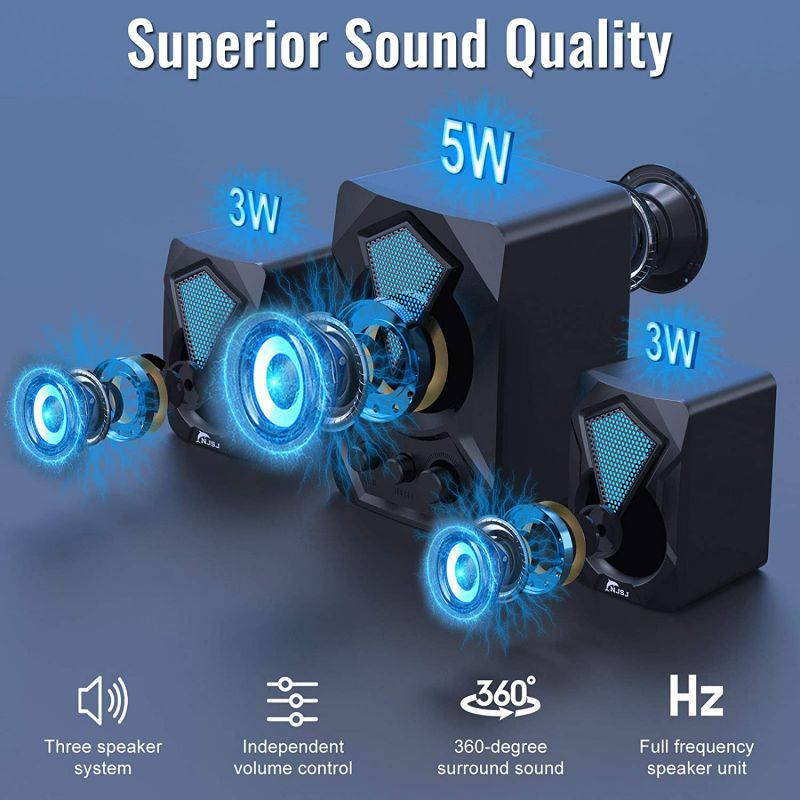 Speaker, Computer Speaker with Subwoofer,  USB-Powered 2.1 Stereo Multimedia Speakers System with RGB LED Light 3.5mm Audio Input Great for Music, Movies, Gaming, PC, Laptop, Tablet, Desktop