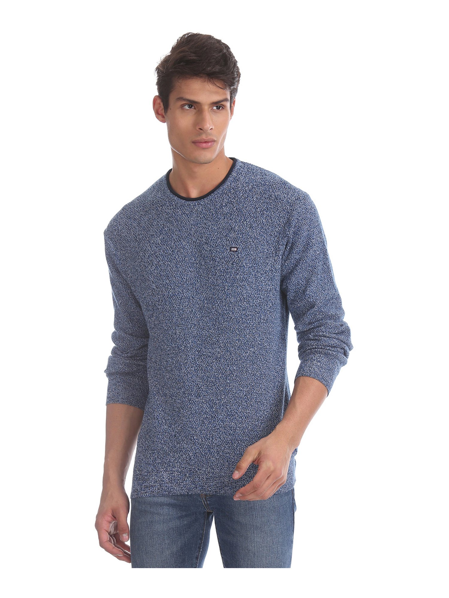 Arrow Blue Self Design Sweater