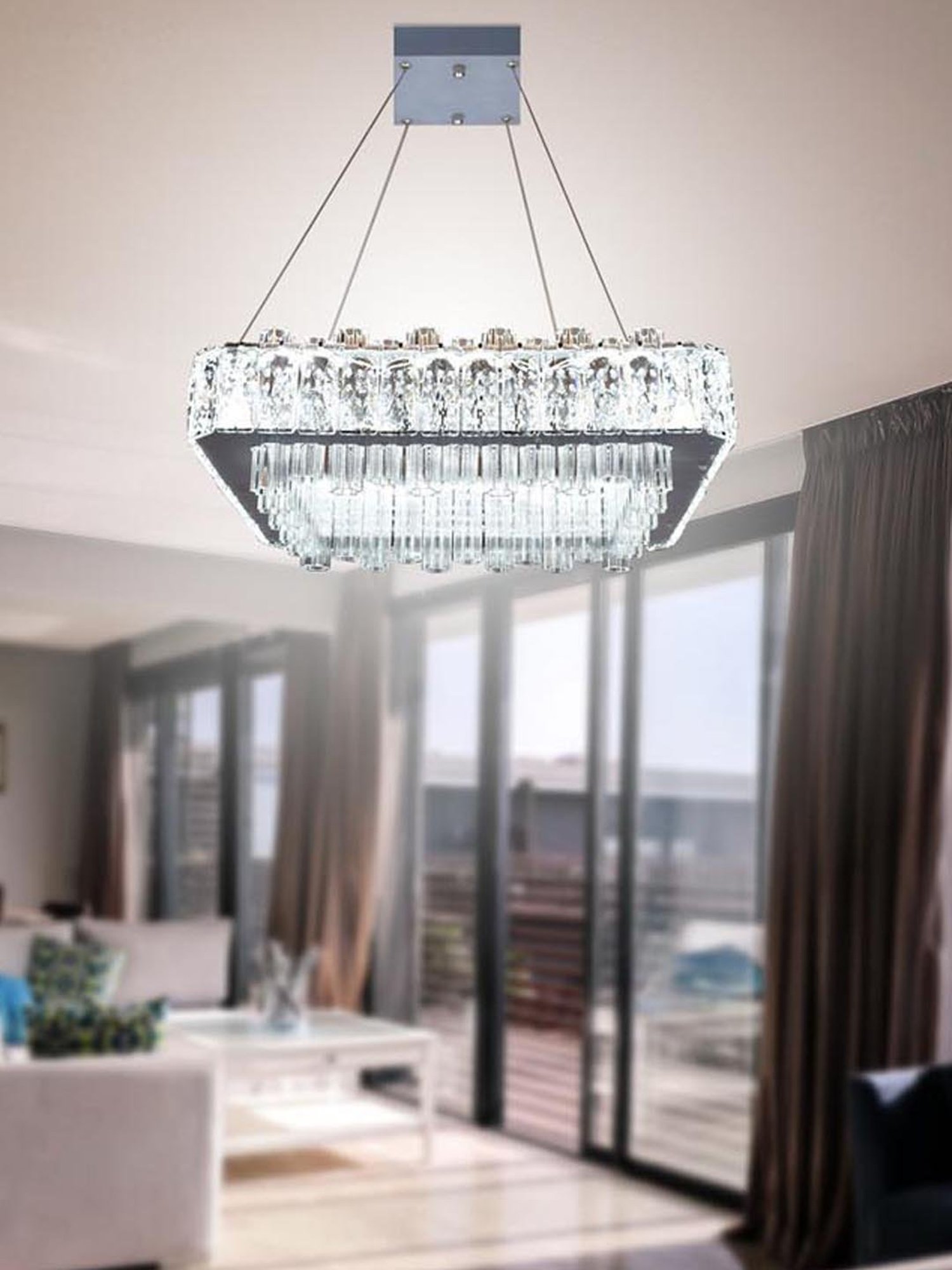 Kapoor E Illuminations Candela Transparent Crystal 3-Way Remote Lighting Chandelier Light - Set of 1