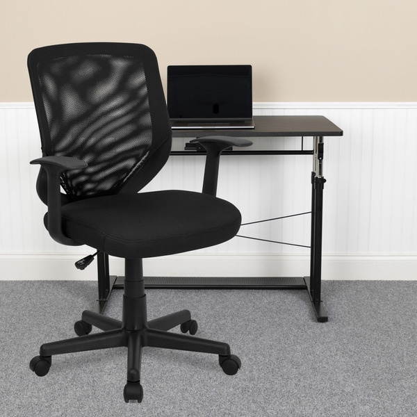 Mid-Back Black Mesh Tapered Back Swivel Task Chair with T-Arms
